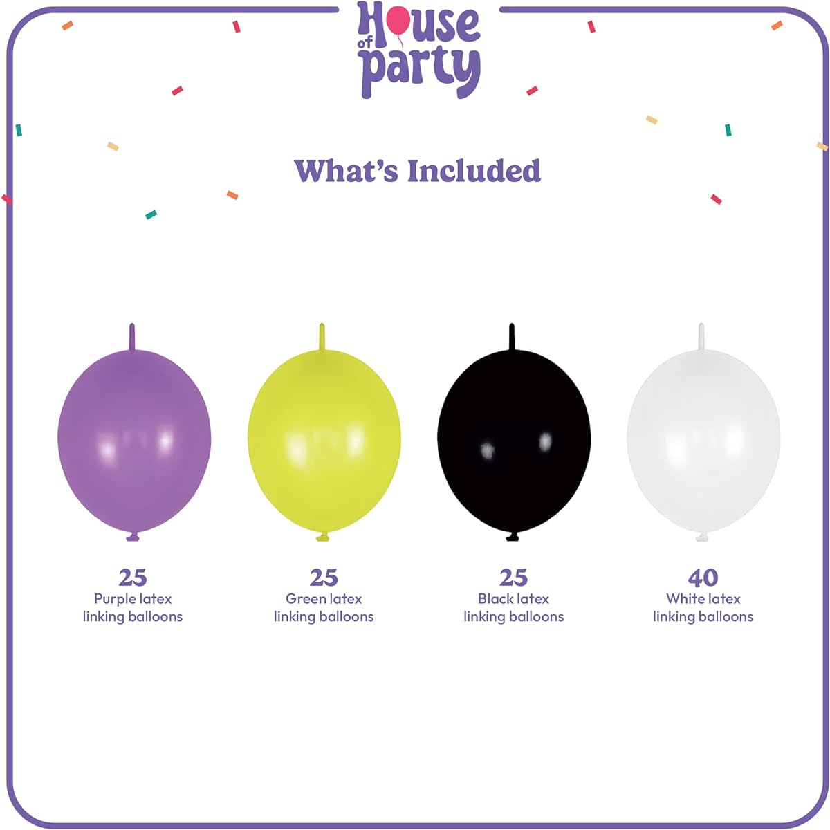 HOUSE OF PARTY That Witch Link Balloons 100pcs - 12" Purple Black White Green Link Tail Balloons for Birthday and Halloween Party Decorations