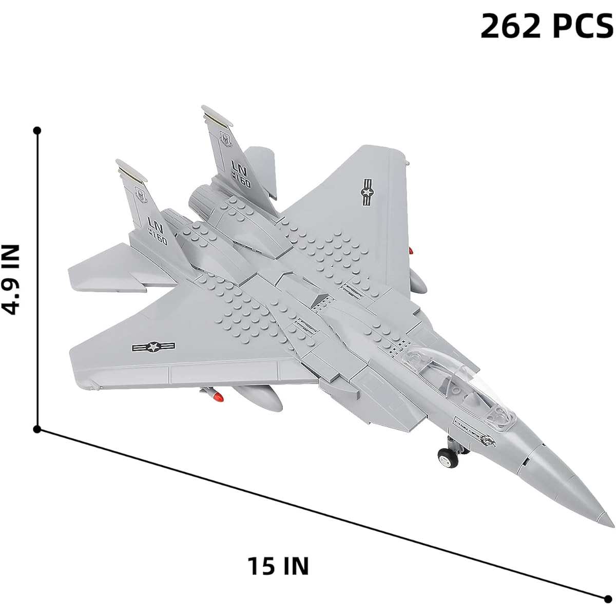 Military Airplane Toy F-15 Eagle Jet Fighter Building Blocks Set - Birthday Gift for Building Block Enthusiasts for Boys and Girls Ages 6-10 (262 Pieces) Compatible with Lego