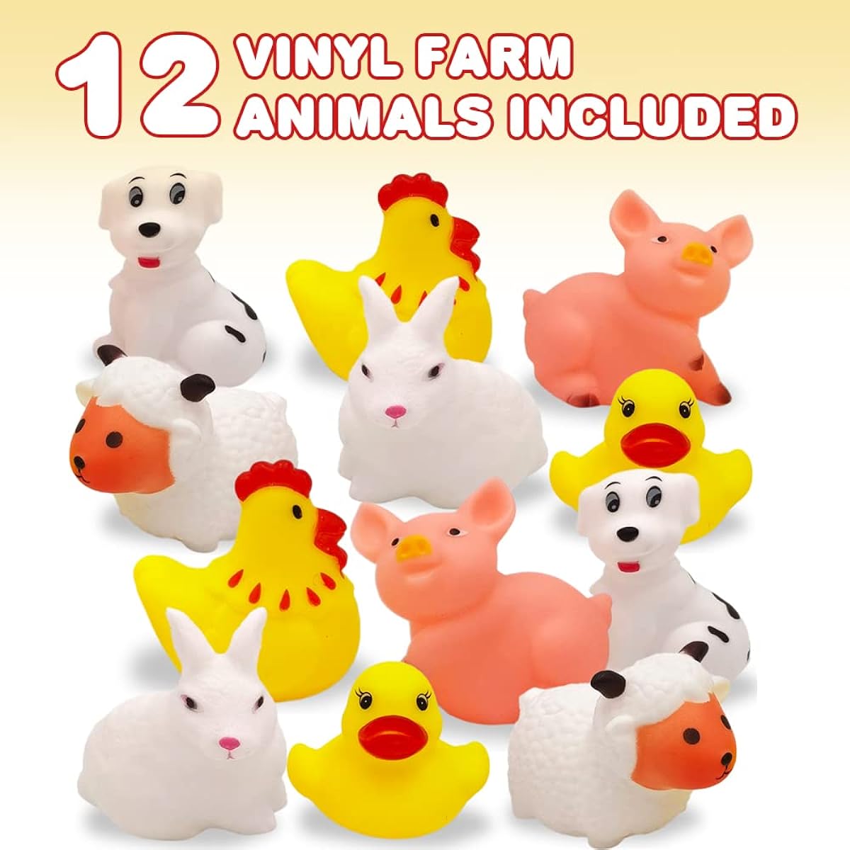 ArtCreativity Set of 12 Vinyl Farm Animals Squeezable Toys Farm Birthday Party Favors Fun Bathtub and Pool Toys for Kids Educational Learning Aids for Boys and Girls