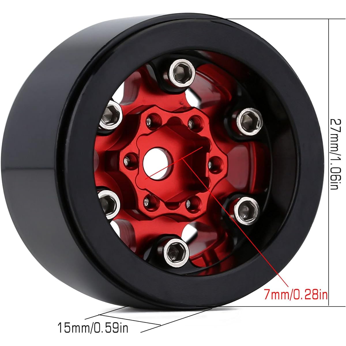 INJORA 1.0 Wheels Micro Beadlock Crawler Wheels for 1/18 TRX4M SCX24 90081 AXI00001 Deadbolt B-17 1/24 RC Crawler Car (Red)