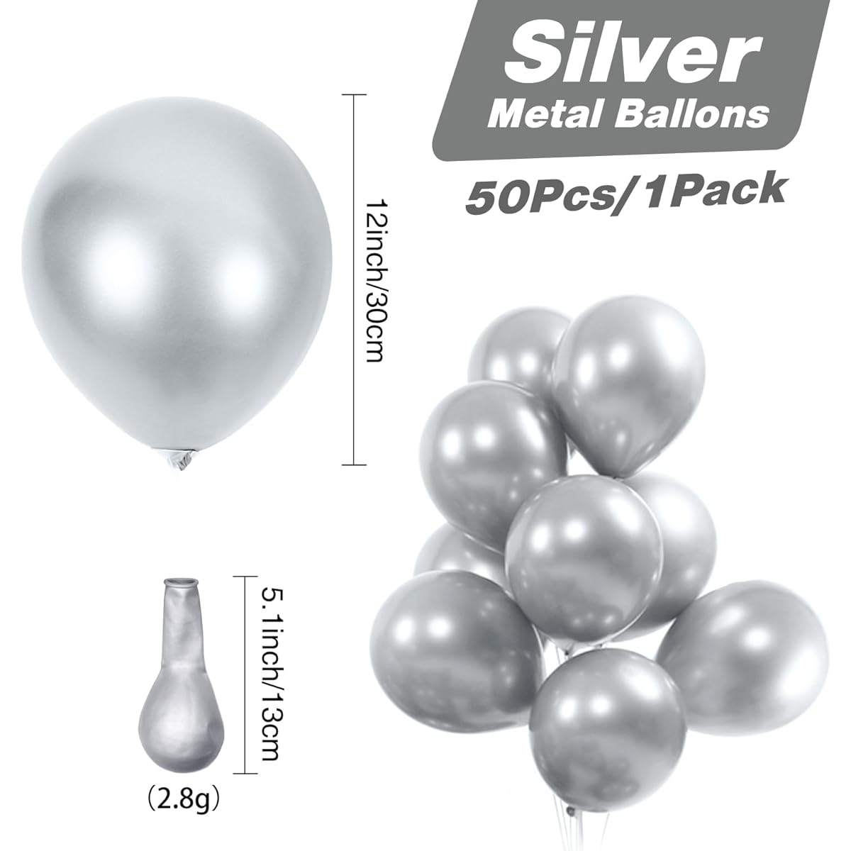 Maine Silver Balloons Birthday Balloons 50pcs Polished Finish Balloons 12 Inch (30cm) 100% Latex Helium Balloons Vibrant Festival Graduation Baby Shower Wedding Holiday Balloon Decoration