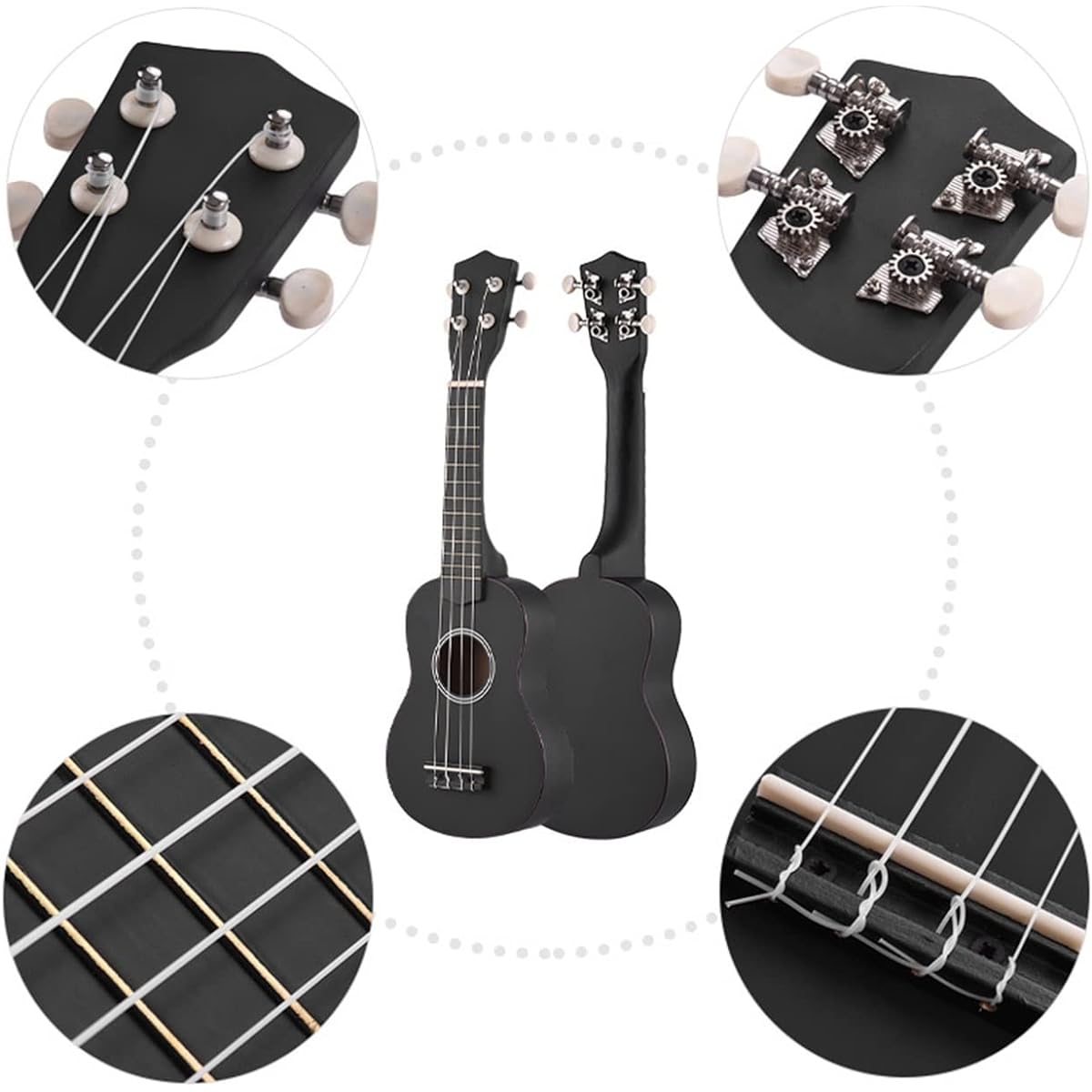 Ukulele 21 inches Ukulele Set Basswood Acoustic Soprano Ukulele Guitar 4-String Guitar with Pick Tuner String Strap Bag Guitar (Color : 2)