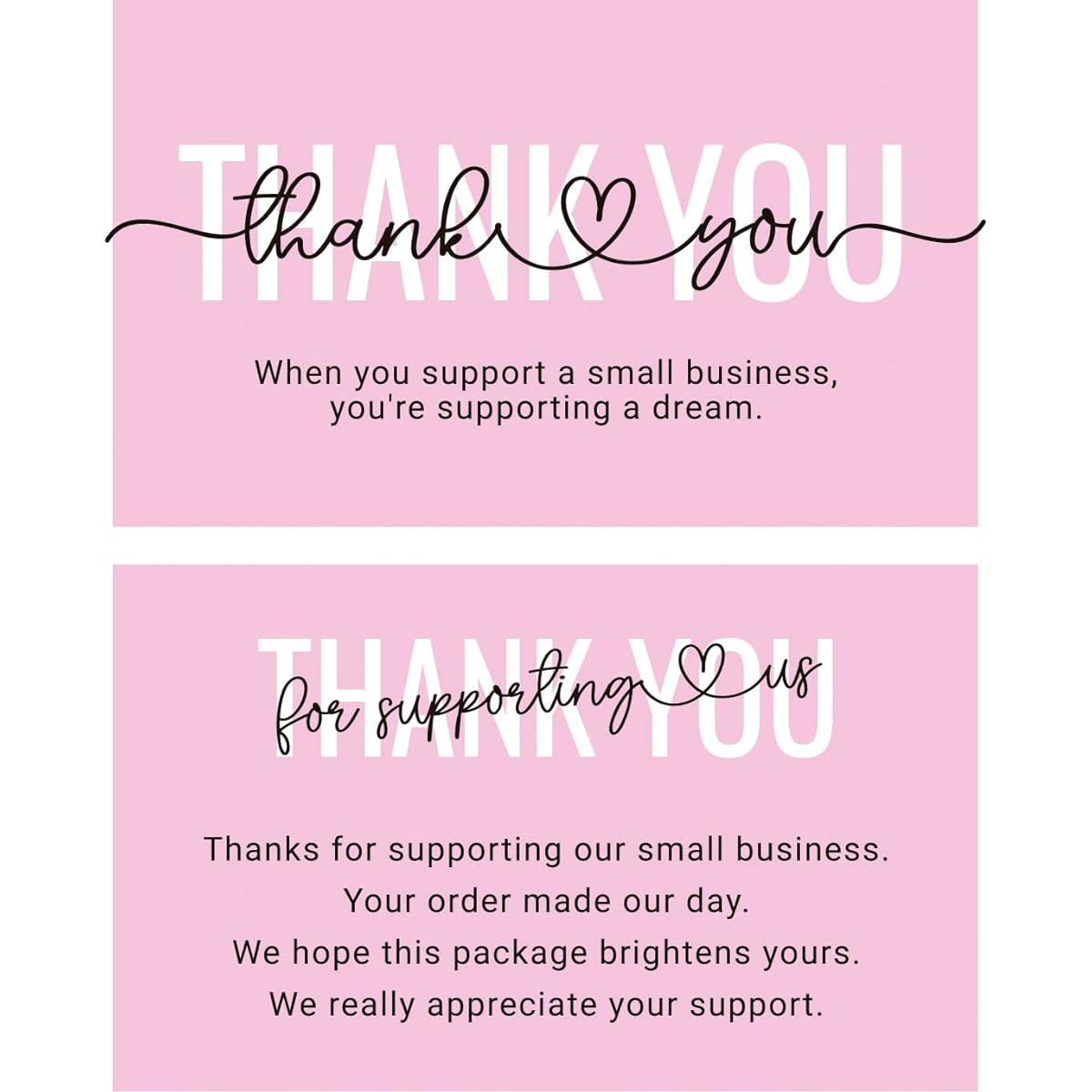 ITZAMNA Thank you for support my small business Card Customer thank ation Card Pink Script with Heart Pack of 100