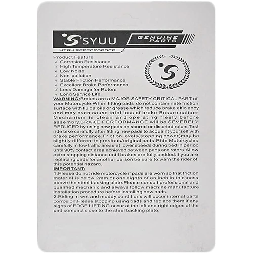 SYUU Motorcycle Replacement Front Rear Ceramic Brake Pads Brake Pads for Honda 1800 GL1800 GL1800A GL1800B ABS GOLDWING 2001-2015 VFR 800 A Fi ST 1300 CBR 1100 VTX 1800 FA261FR