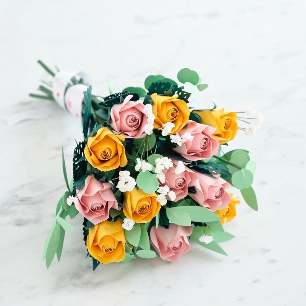 Lovepop Handmade Paper Flowers: Pink and Yellow Roses (12 Stems) with Cute Hummingbird Pop Up Card - Unique 3D Floral Bouquet with Greeting Card