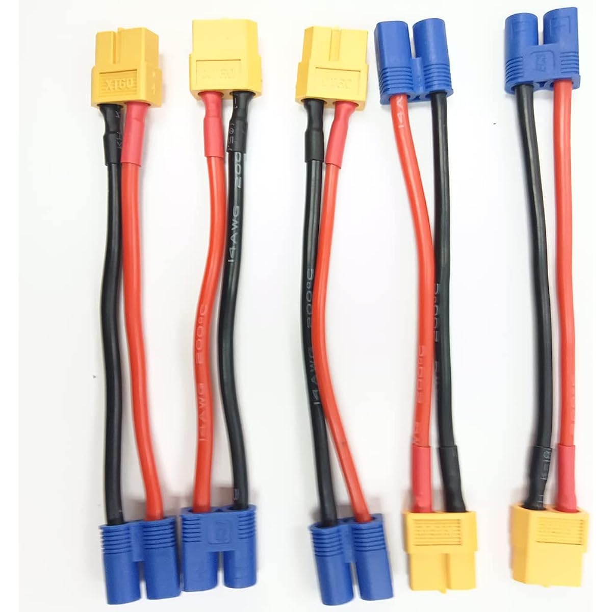 Hengfuntong-Elec 5Pcs EC3 Plug Male to XT60 Female Extension Adapter Cable Lead 14awg 100mm for RC Charger Leads and Battery Adapters.