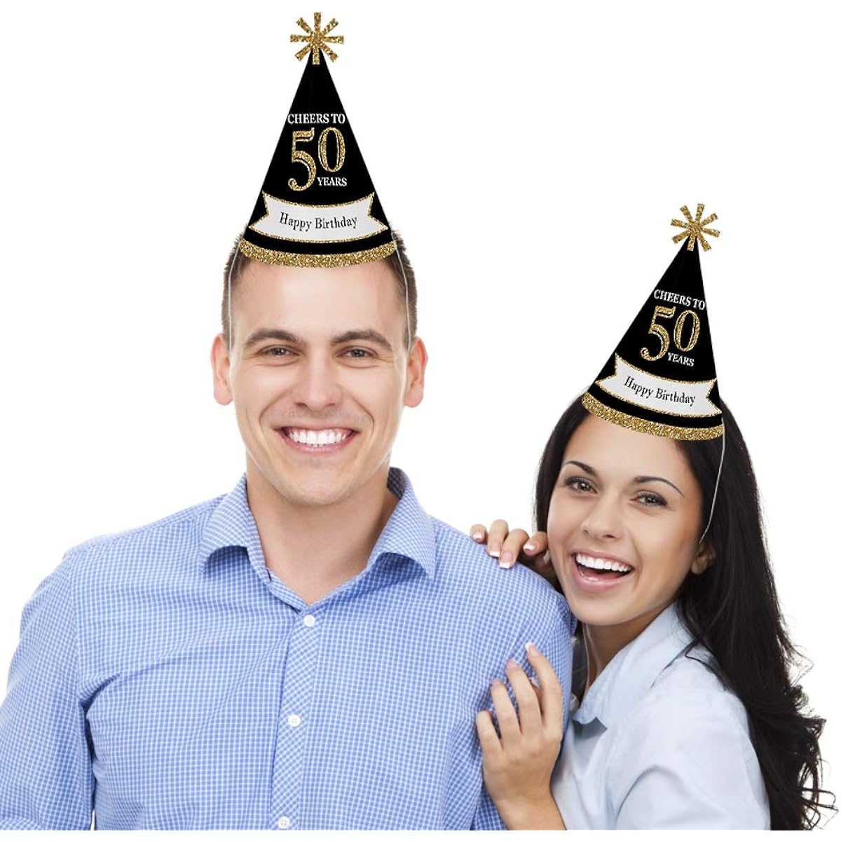 Adult 50th Birthday Birthday Party - Gold - Cone Hats Kids and Adult Set - 8 (Standard Size)