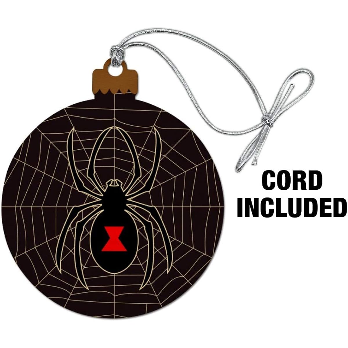 Wood Christmas Tree Holiday Ornament with Black Widow Spider Web
