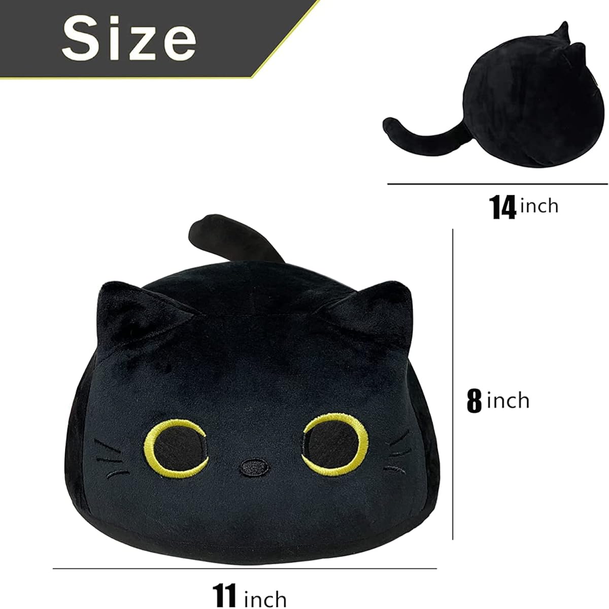 SmallBos 3D 15.8" Black Cat Plush Toy Soft Kawaii Stuffed Animal Cat Plush Toy Anima Girlfriend Valentine Kids Birthday Gift