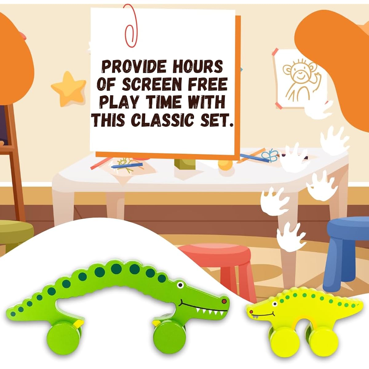 Jack Rabbit Creations Wooden Push Toy Mommy & Baby Alligator