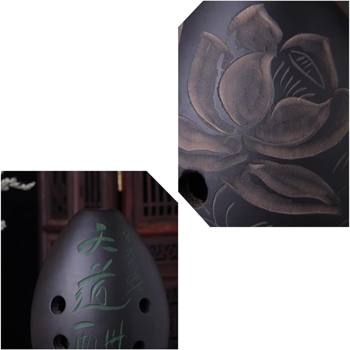 Hand Polished Fired Ceramic Xun 8 Hole Ocarina Black Clay Xun Musical Instrument for Kids Beginner Ocarina Instrument