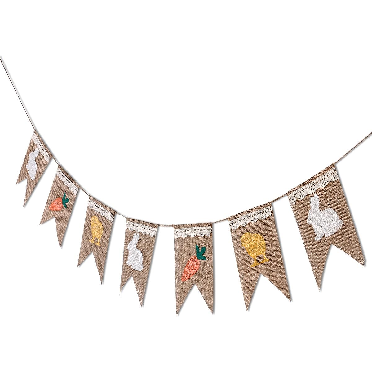 FENICAL Easter Decorations Bunny Banner Rabbit Carrot Burlap Bunting Banner for Easter Birthday Party Decoration