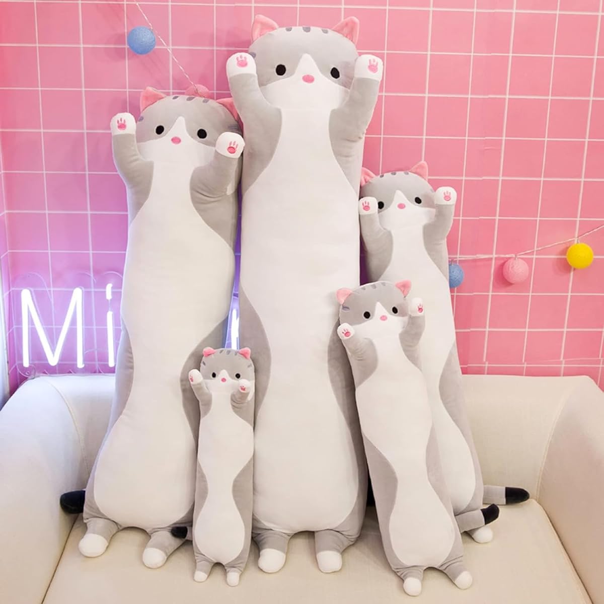 Keludu Cute Plush Long Cat Stuffed Animal Super Soft Hugging Pillow Toy Adorable Sleeping Plush Pet Doll for Teens/Kids/Toddler (Brown, 50 Inch)