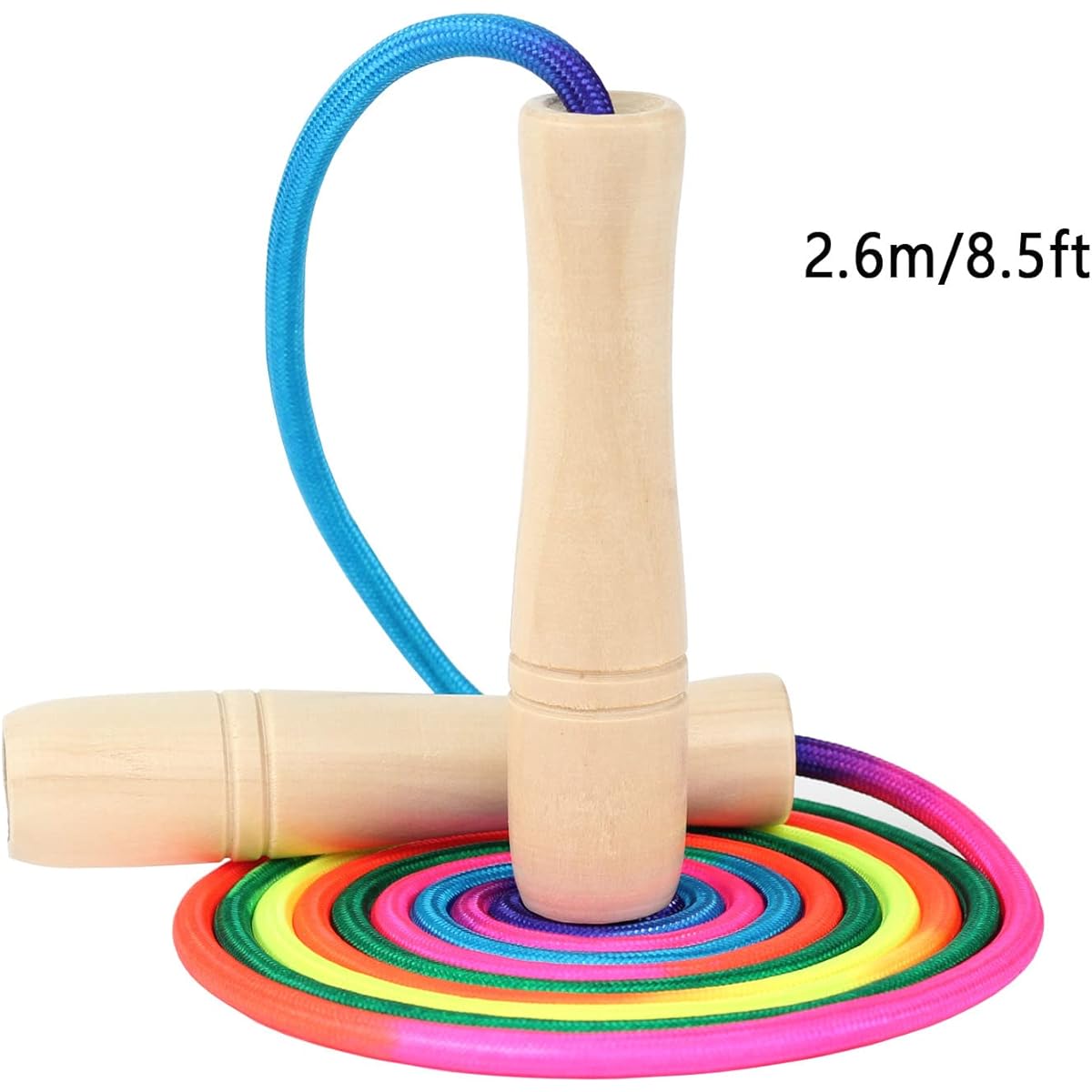 Kids Jump Rope 2 Pack 8ft Adjustable Jump Rope with Wooden Handle and Rainbow Rope Kids Jump Rope for Boys Girls Exercise Fitness