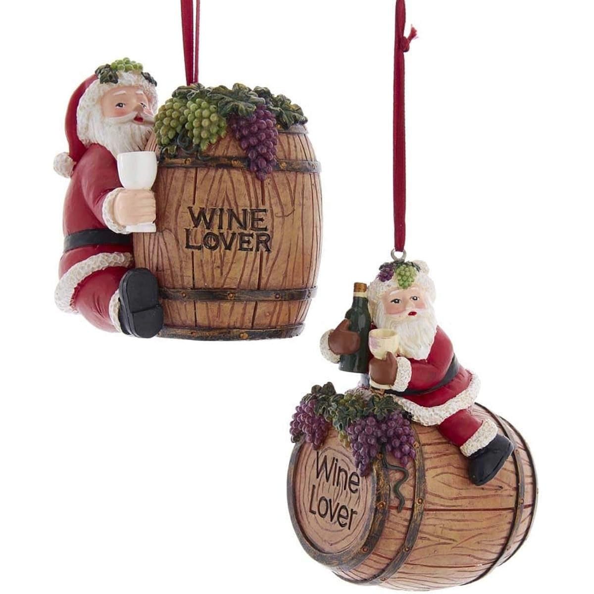 Santa Wine Barrel Ornaments, Assorted 2 Pieces