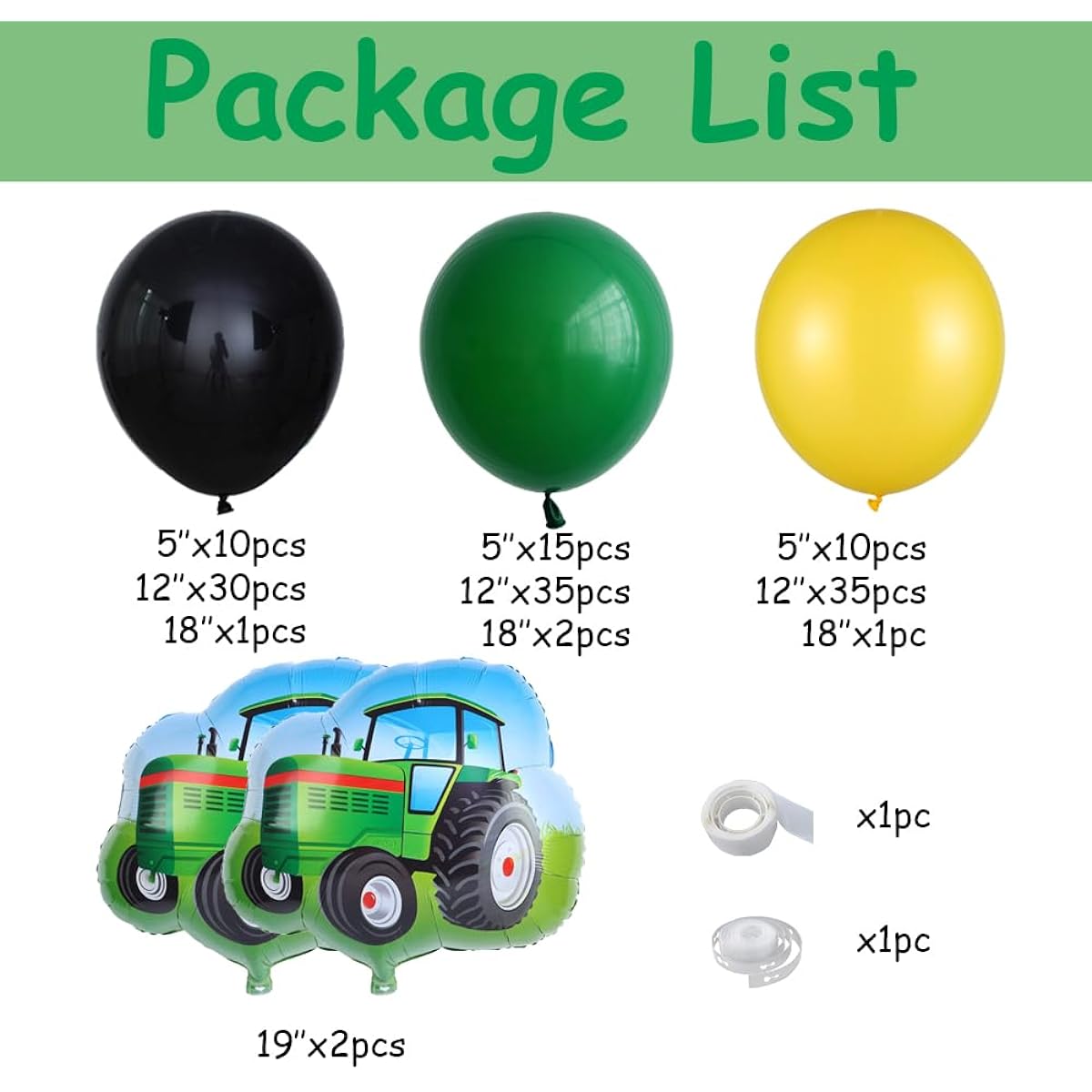 Tractor Birthday Party Supplies 152 Pieces Farm Green Black Yellow Balloon Garland Arch Kit with Tractor Foil Balloons Farm Theme Boys Birthday Baby Shower Party Decorations