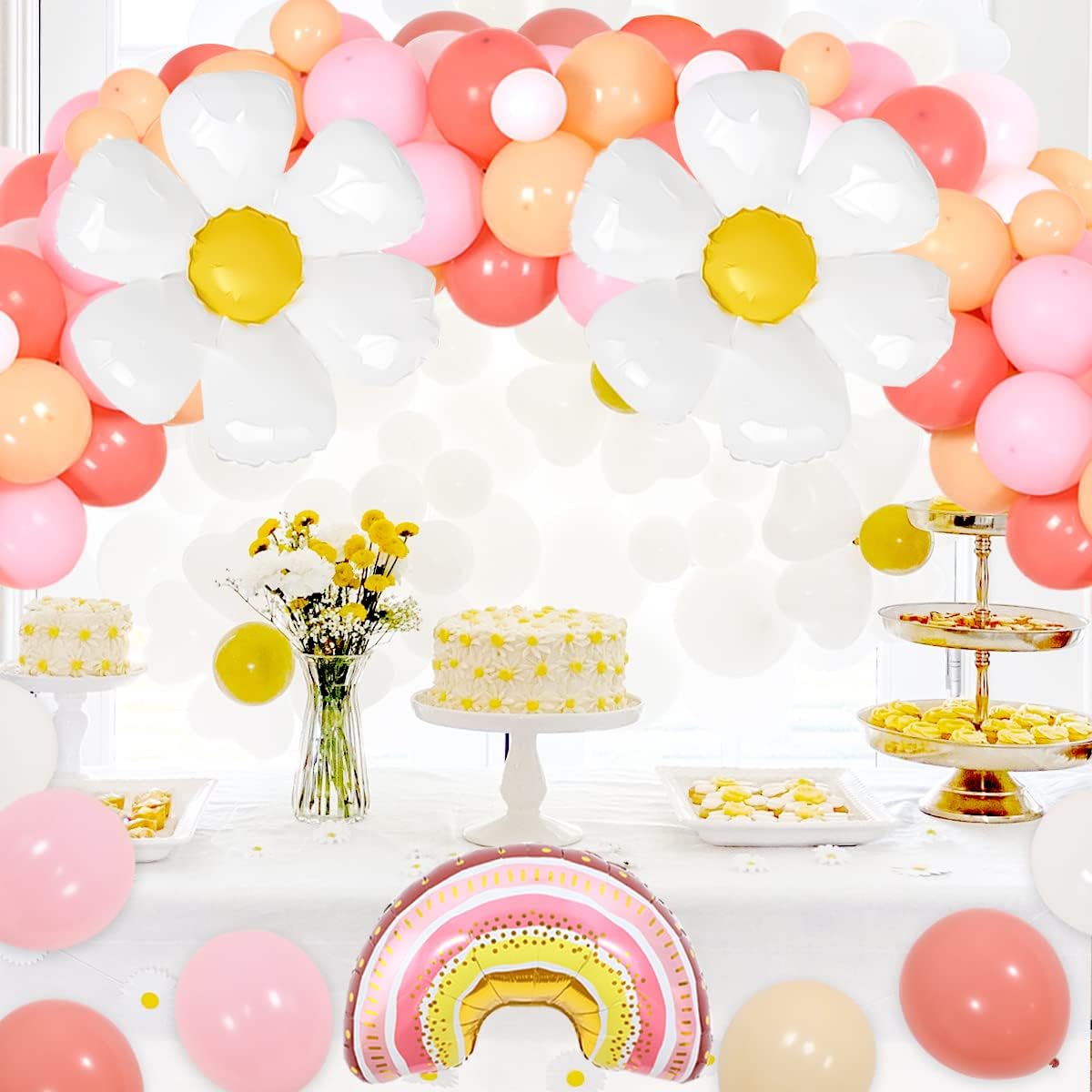 Five is a Vibe Groovy 5th Birthday Party Decorations - Rose Gold Balloon Banner Boho Balloon Garland Arch Daisy Rainbow Number 5 Foil Balloon for Girls Hippie Retro Disco Groovy 5th Birthday
