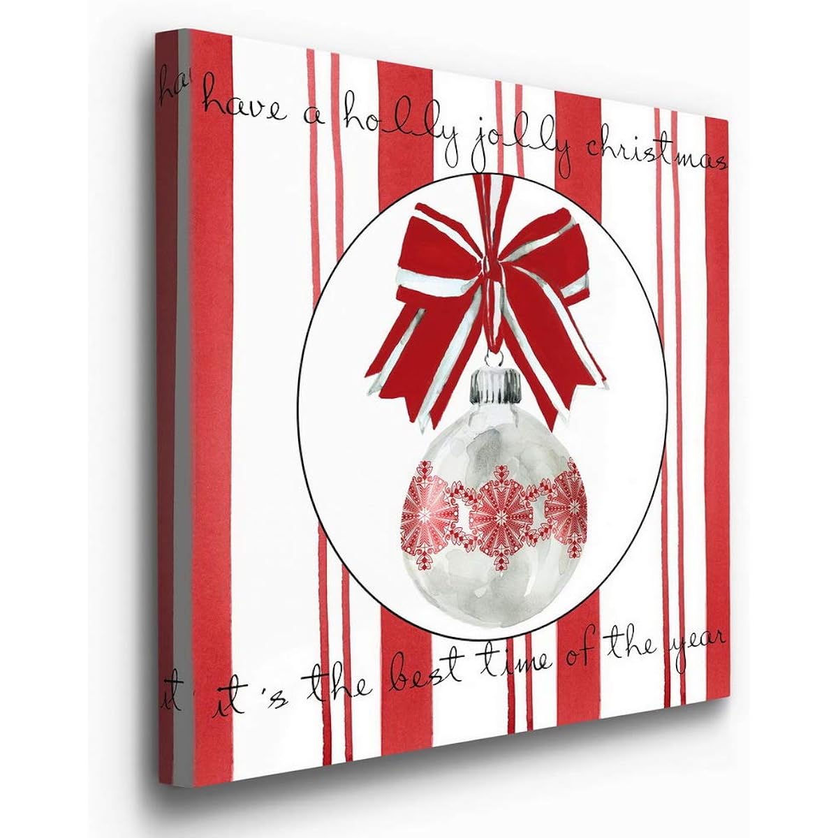 Renditions Gallery Red & White Ornaments I Wall Art Christmas & Winter Artwork Candy Cane Stripes Snowflakes Premium Gallery Wrapped Canvas Decor Ready to Hang 32" H x 32" W Made in the USA