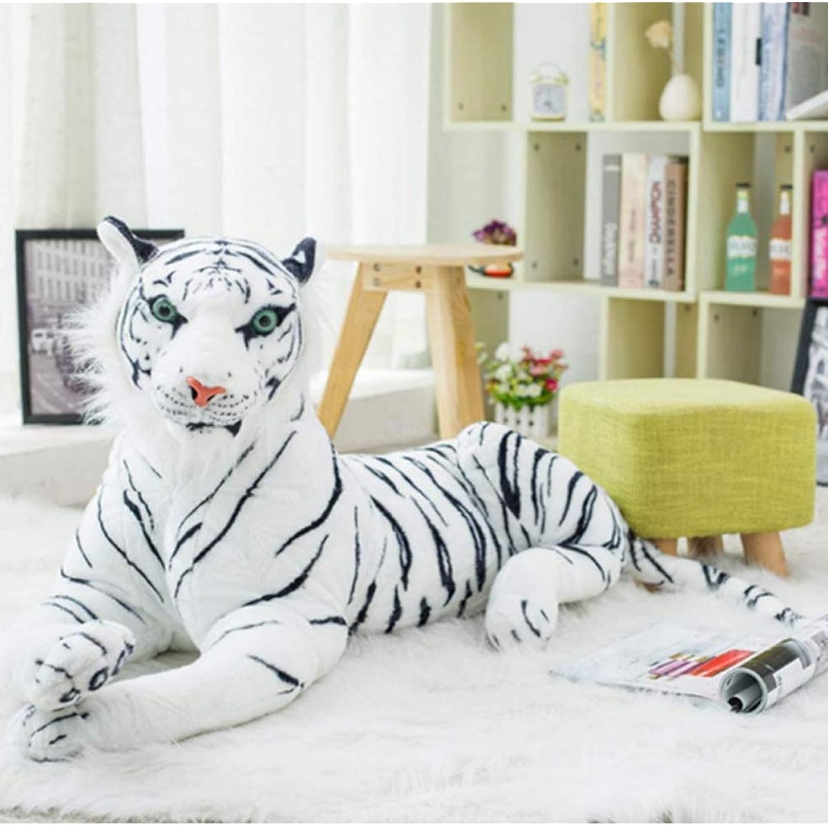 MILEE Tiger/White Tiger Plush Extra Large Realistic Cute Animal Plush Toy/Hug Pillow/Celebration/Fluffy Plush Toy (110cm)