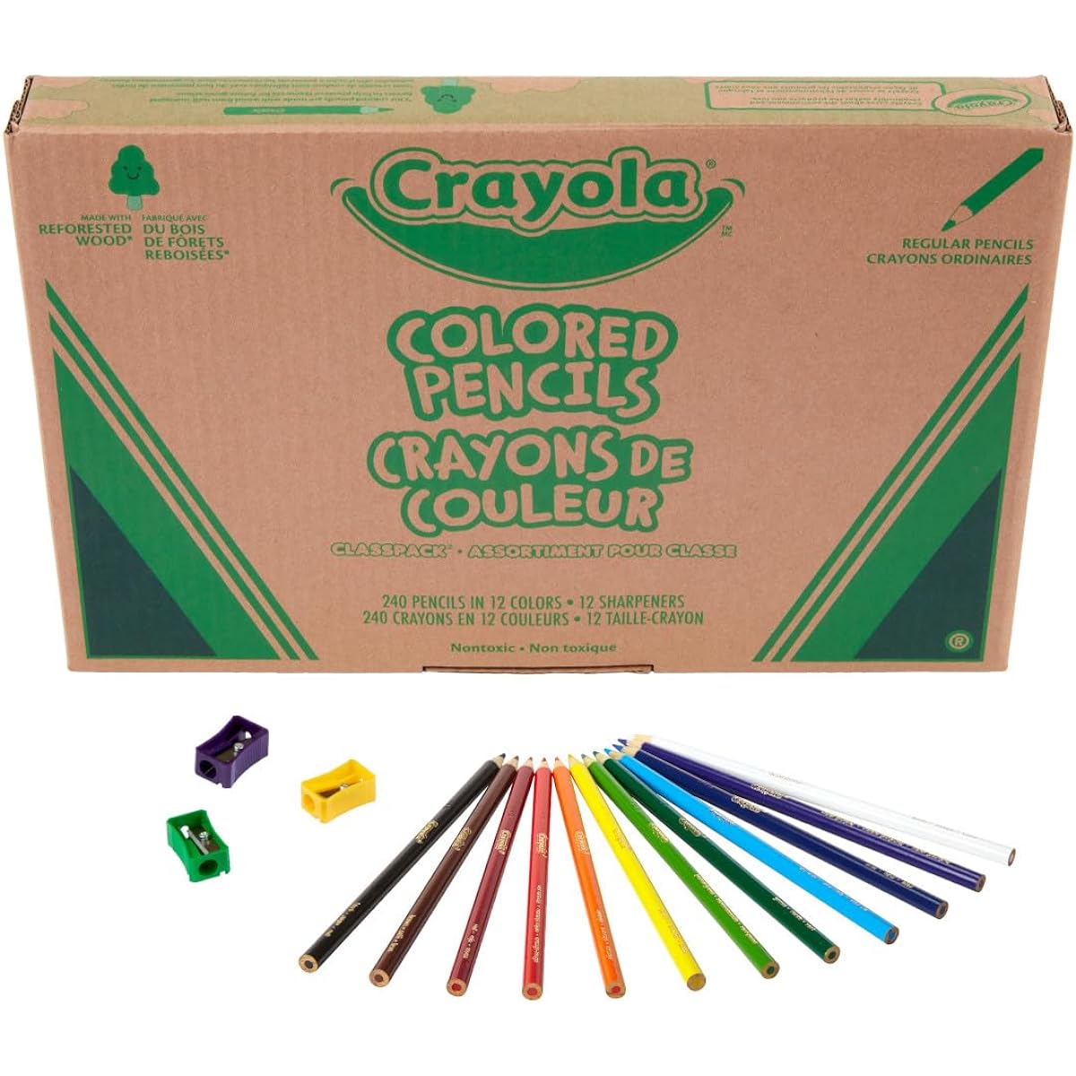 Crayola Colored Pencils Class Pack (240 Count) Bulk Classroom Supplies School Colored Pencils 12 Colors Non-Toxic