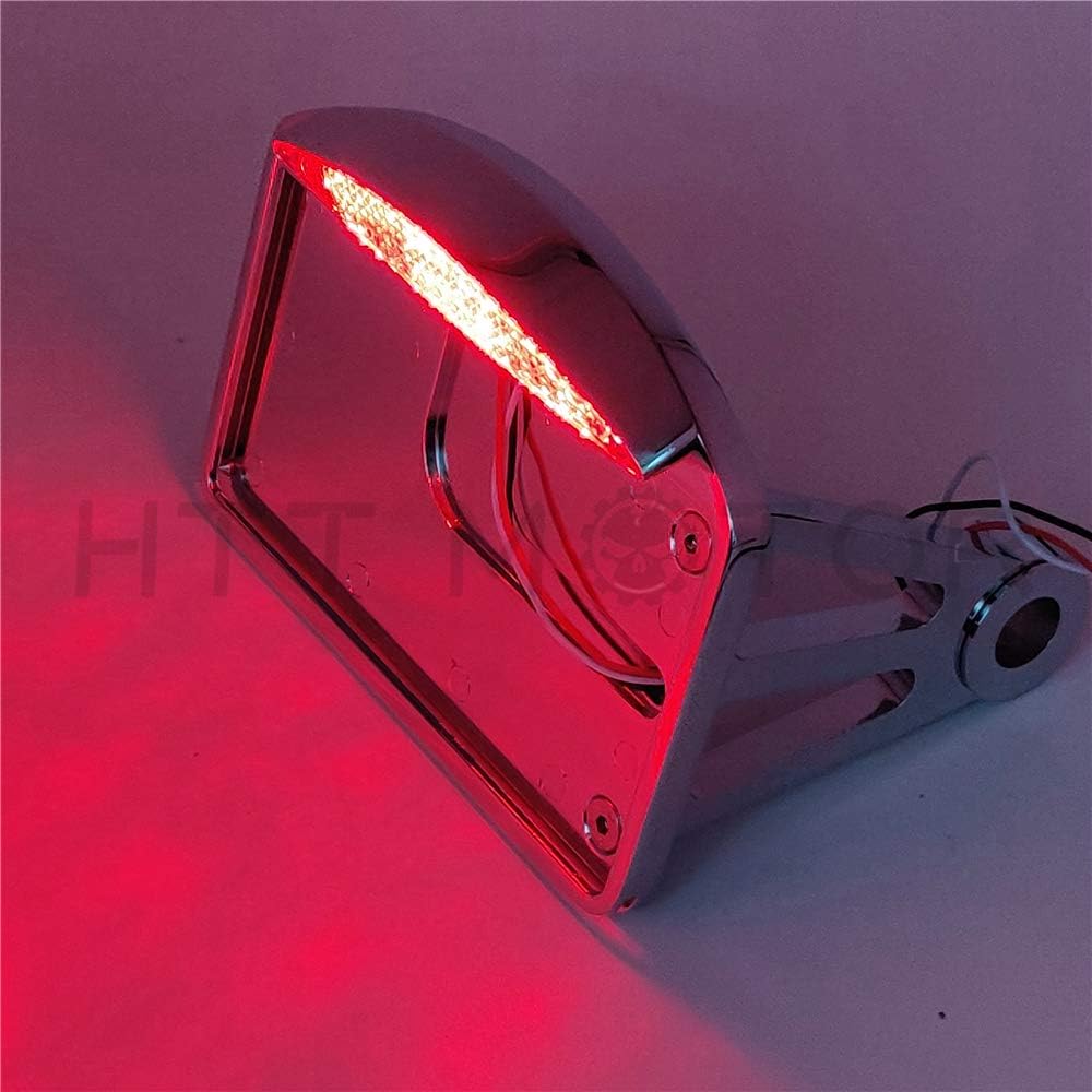 HTT Motorcycle Chrome Side Mount Flat License Plate Bracket with LED Taillight Brake Light 1" Axle for Harley Suzuki Honda Kawasaki Yamaha Cruiser