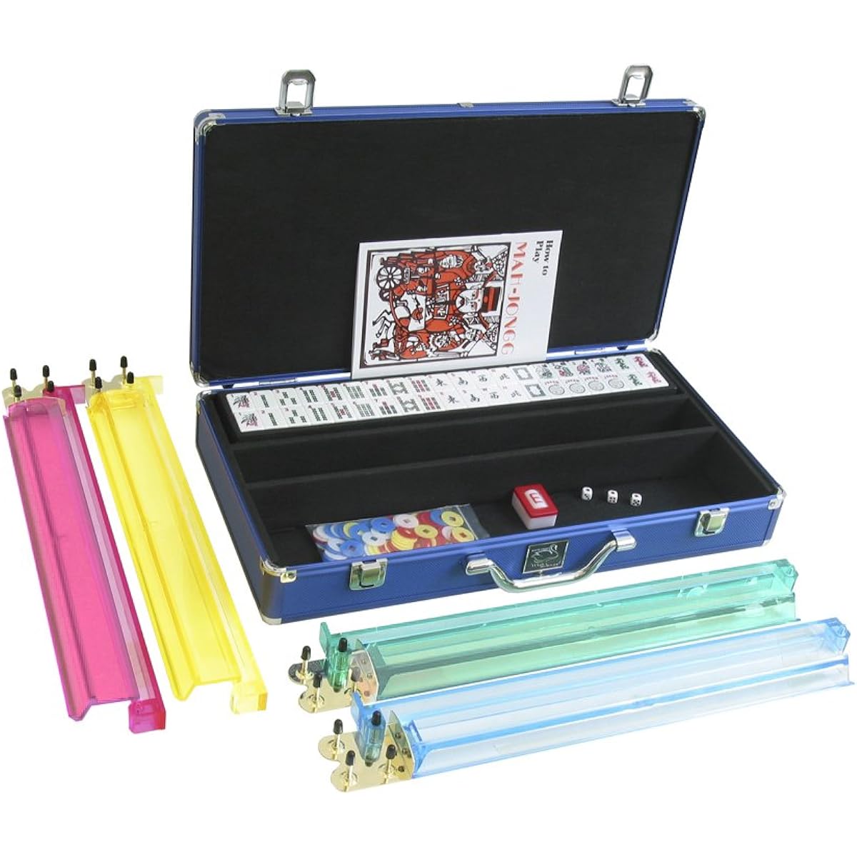 White Swan Mah Jongg - American Mahjong Game Set (166 Premium White Tiles, Pusher Arms, Aluminum Case, Blue)