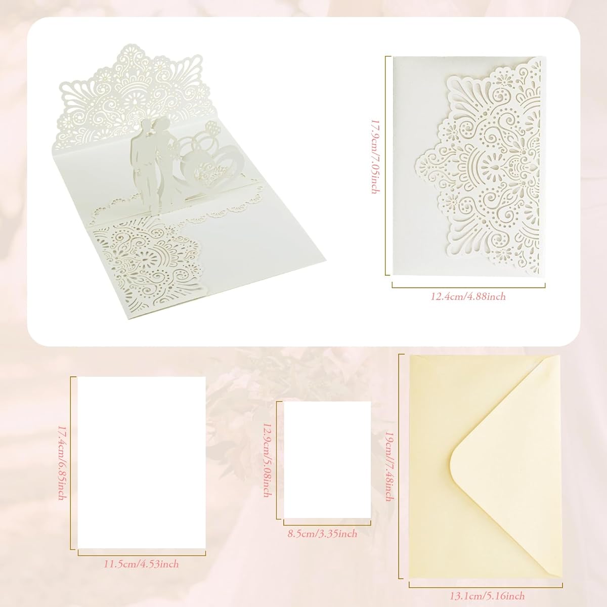 Bajayvovo 10 Pieces Laser Cut Wedding Pop Up Cards - Pop Up Wedding Cards for Couples with Envelopes 6.9 x 4.5 Inches
