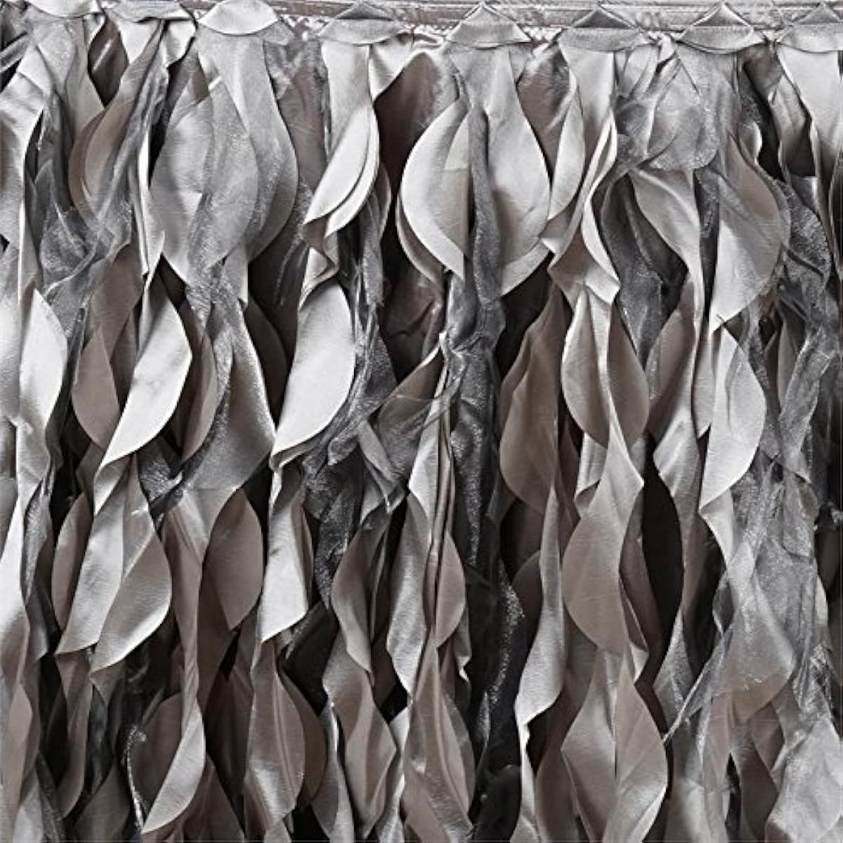 BalsaCircle 14' x 29" Silver Curly Wave Taffeta Table Skirt Linen Wedding Party Event Decorations Kitchen Dining