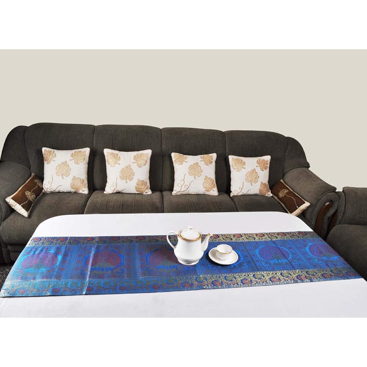 Lalhaveli Modern Living Room Decorative Turquoise Silk Table Runner 183 x 41 Cm