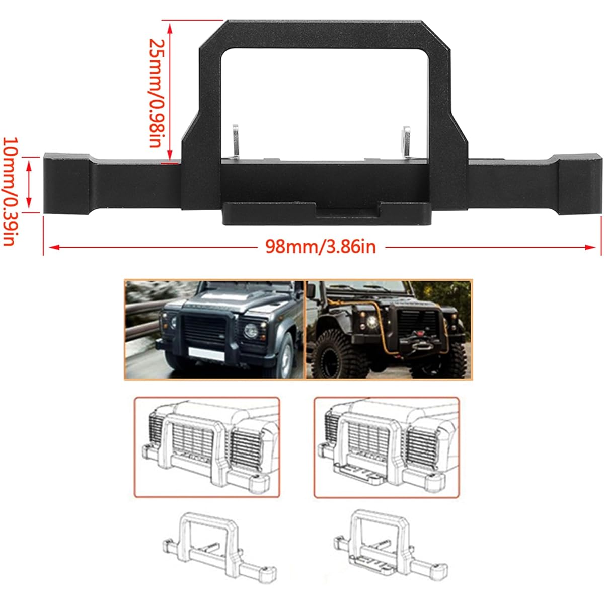 TRX4M Bumper CNC Aluminum Classic Front Rear Bumper with Winch Mount and Grille for 1/18 RC Crawler TRX4M Upgrade Accessories (Front Rear Bumper and Front Grille)