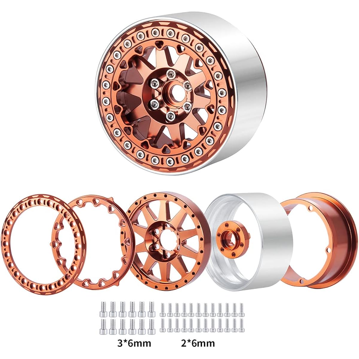 RCLIONS RC 2.2 Inch Beadlock Wheel 35mm Aluminum Rim for AXIAL Wraith RR10 TRX4 1/10th RC Crawler Truck Vehicle (Brown)