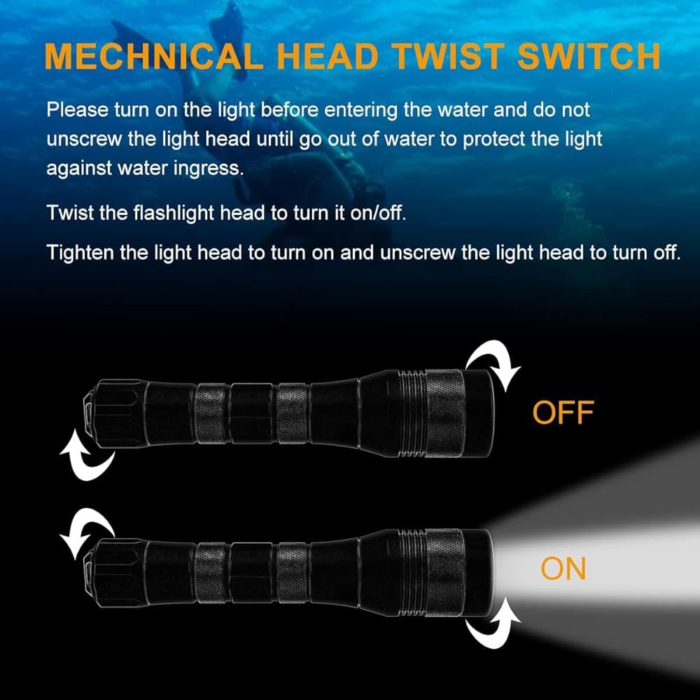 SecurityIng DF04 Diving Light LED Flashlight Underwater Light 1050 Lumens IPX-8 Waterproof Can be used up to 150M Underwater Bright Diving Flashlight Diving Light Wide Diving Fishing Outdoor (Batteries Sold Separately)