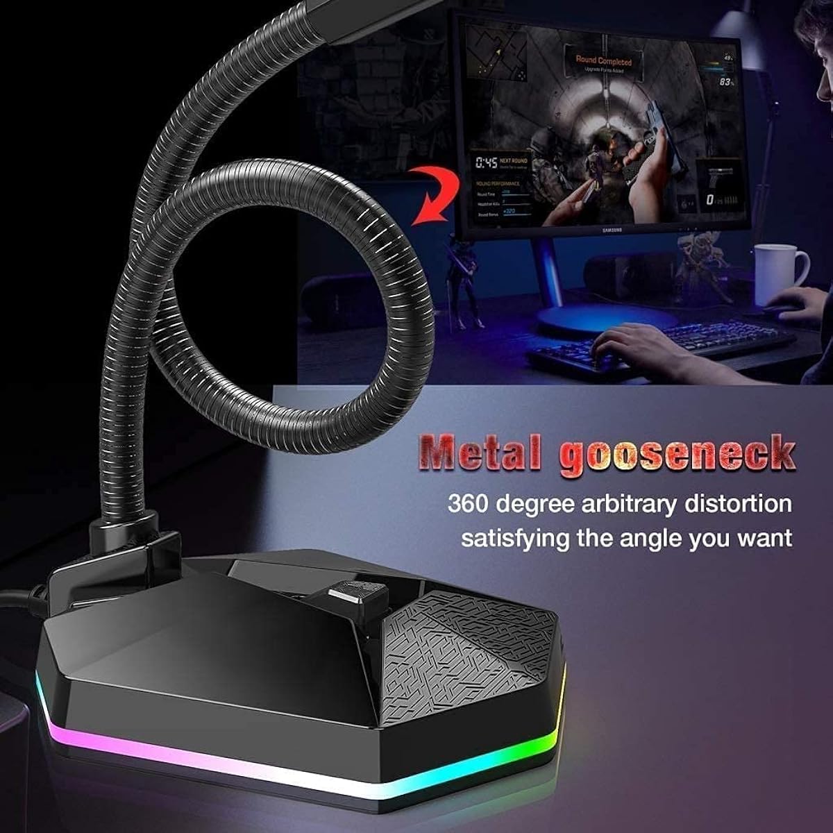 USB Microphone Plug Play Condenser PC Laptop Mac Mic LED Indicator -360 Gooseneck Design HD Sound Card Noise Reduction Microphone