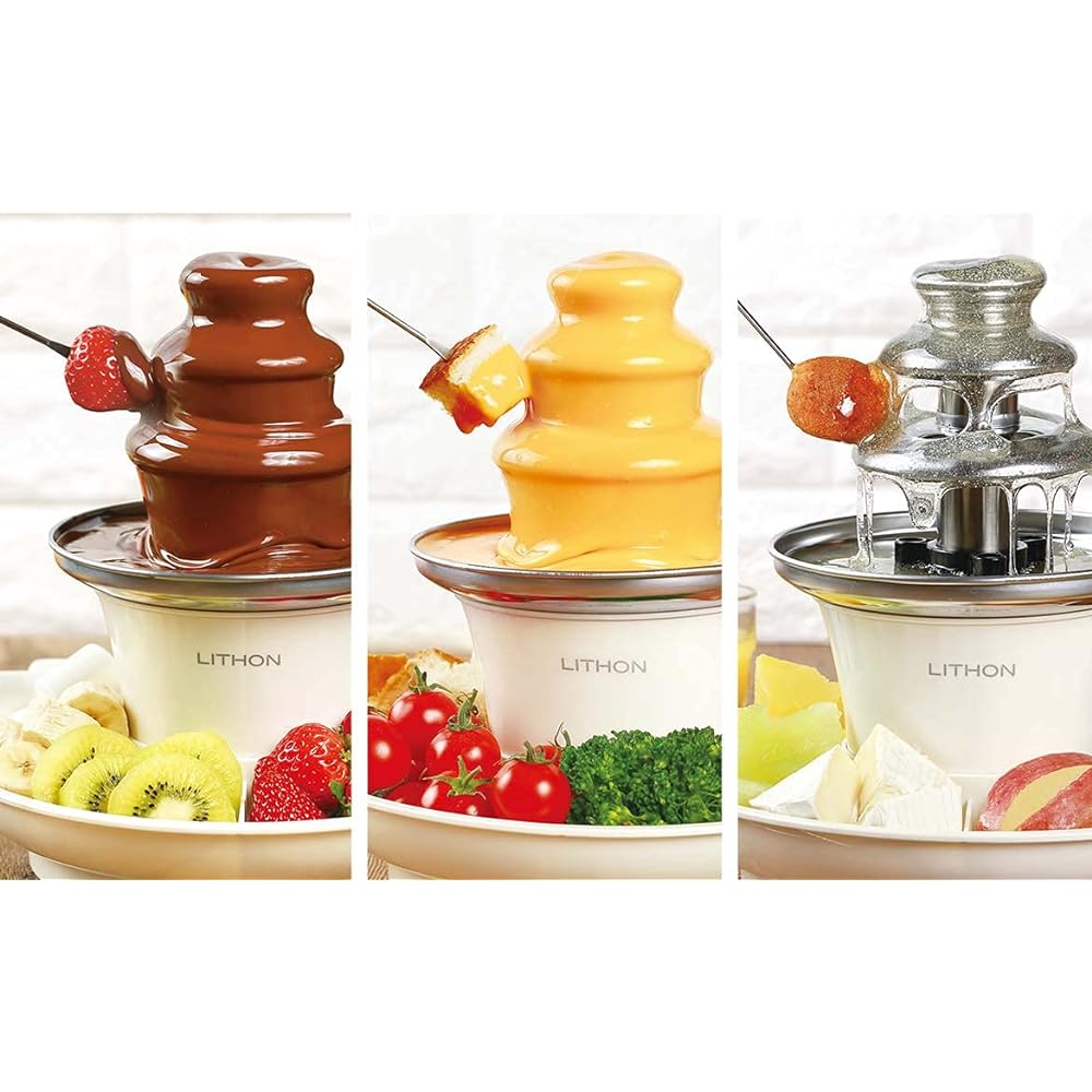 LITHON Multi-fountain KDFD-003W | Easy to use at home, buffet feel, washable parts, tray included, heat retention rotation, heat retention mode, girls' night out, home party, home time, buffet