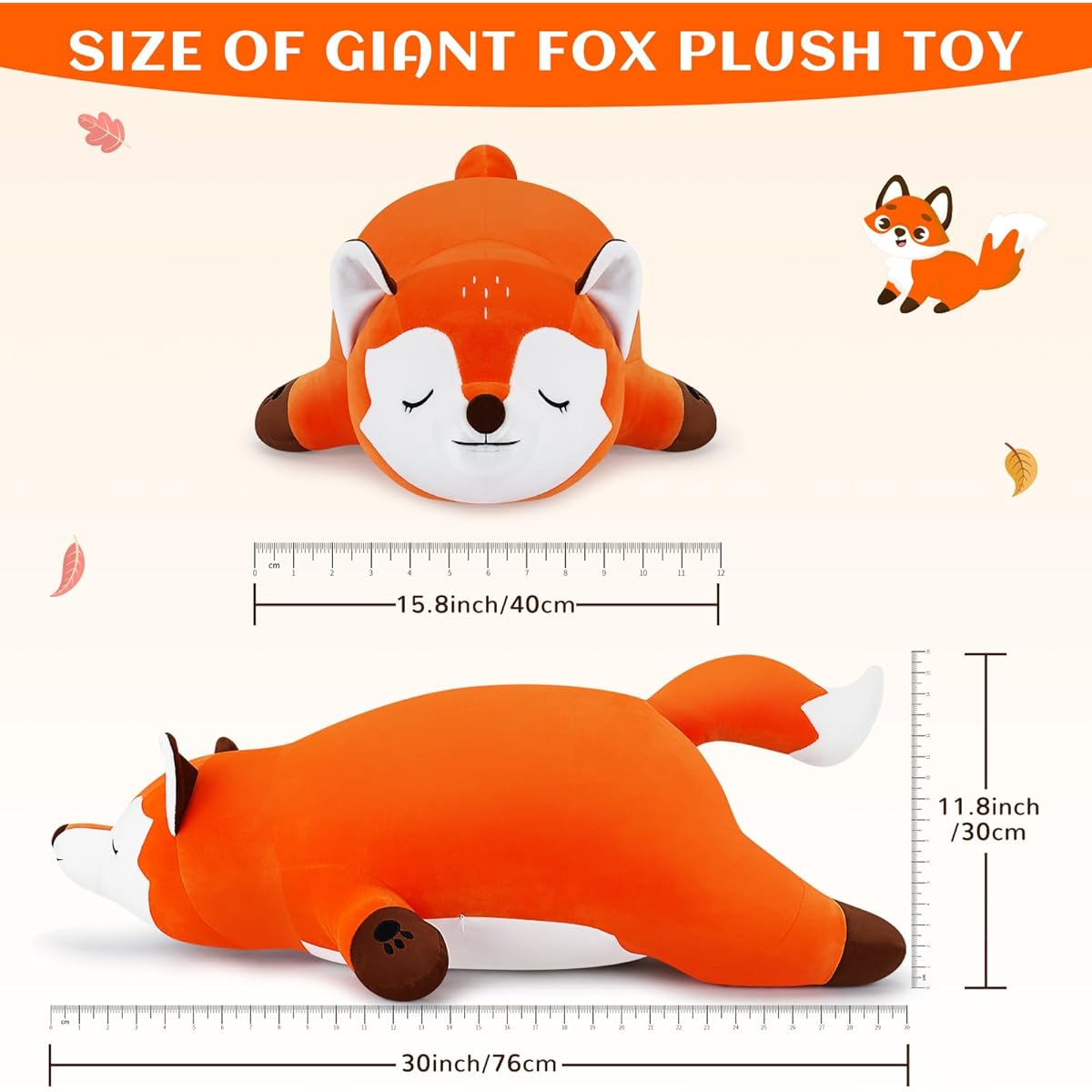 30 Inch Giant Fox Stuffed Animal - Fox Plush Pillow, Orange Fox Stuffed Animal, Large Sleeping Fox Stuffed Animal, Cute Body Pillow, Room Decoration, Christmas Birthday Gift for Children, Girls, Boys