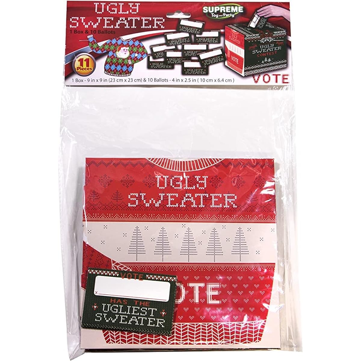 Ugly Sweater Ballot Box with 10 Ballots, 9x9 Inch