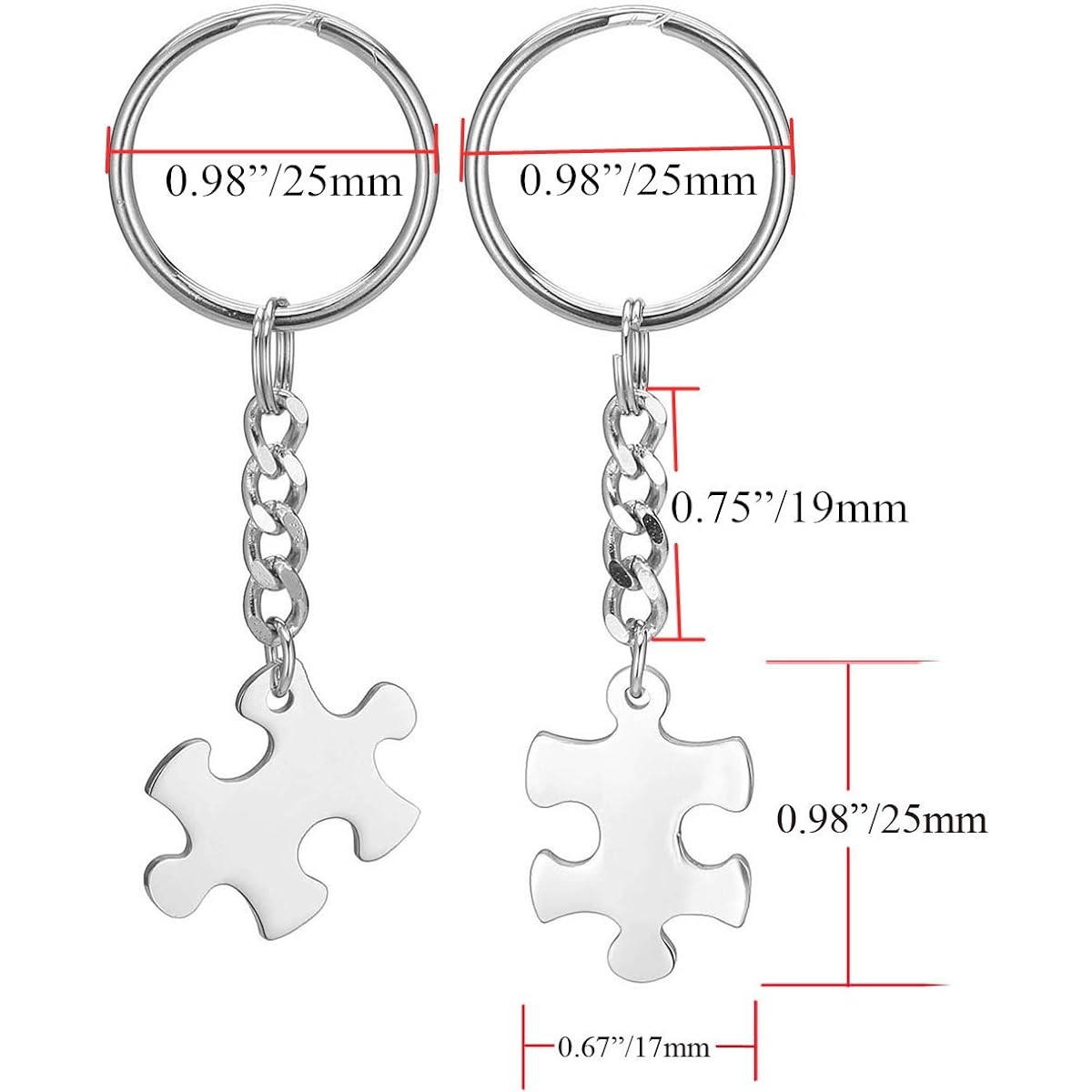 Personalized Master Free Engraving Custom 2 Pieces Stainless Steel Jigsaw Puzzle Heart Matching Pendant Couple Keychain, Keyring for Him and Her Lover Valentine's Day
