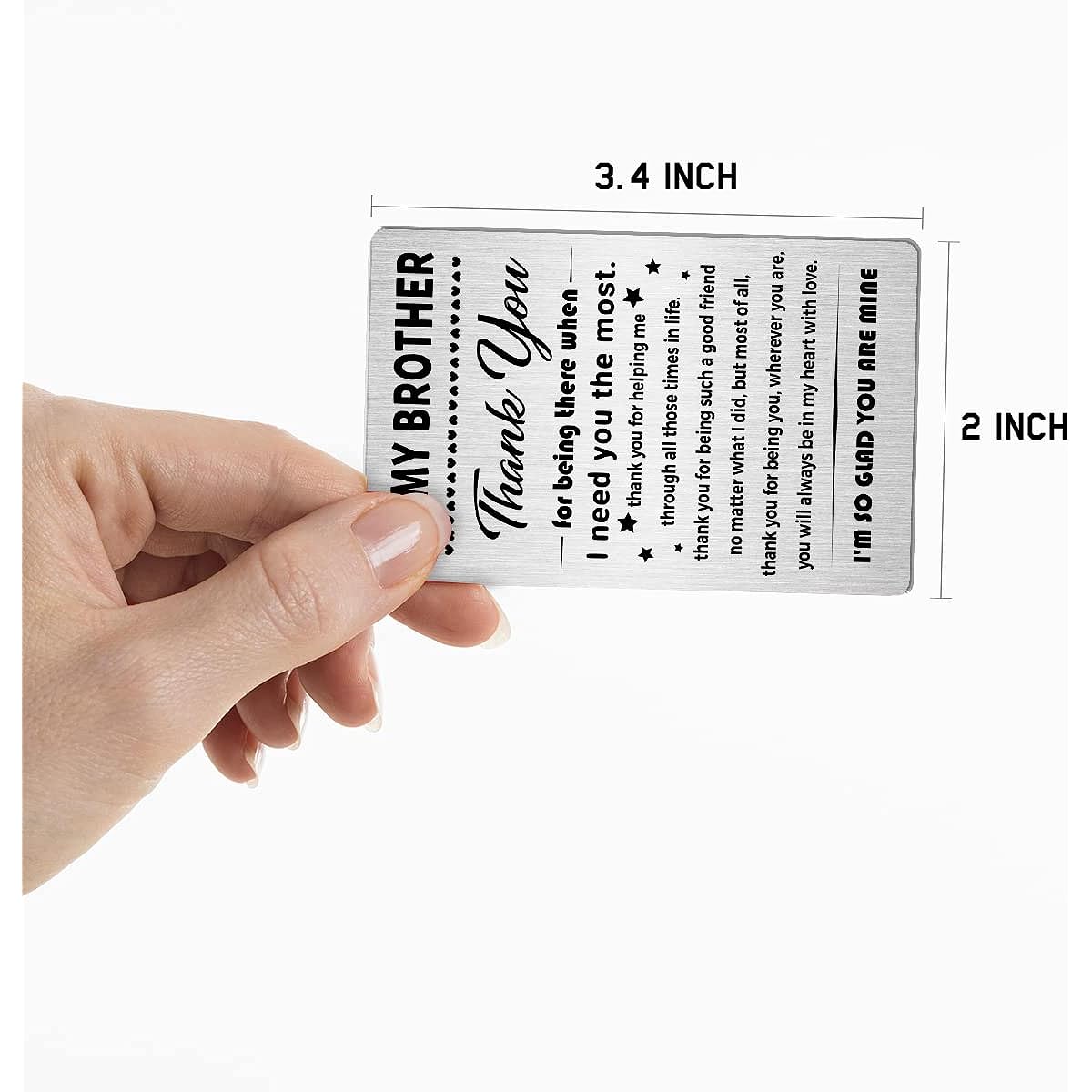 "Meaningful" Brother Wallet Insert Card Gift to My Brother Thank You Engraved Metal Wallet Card Love Note Message Gift for Birthday Graduation