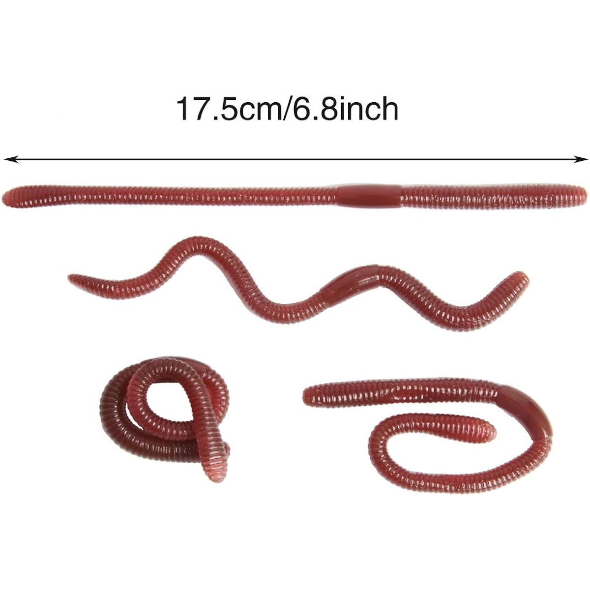 SBYURE 24 Pieces Fake Earthworms, Faux Plastic Soft Lifelike Stretchy Rubber Earthworms Trick Toys Fishing Lures for Halloween April Fool's Day Party Decorations 7"