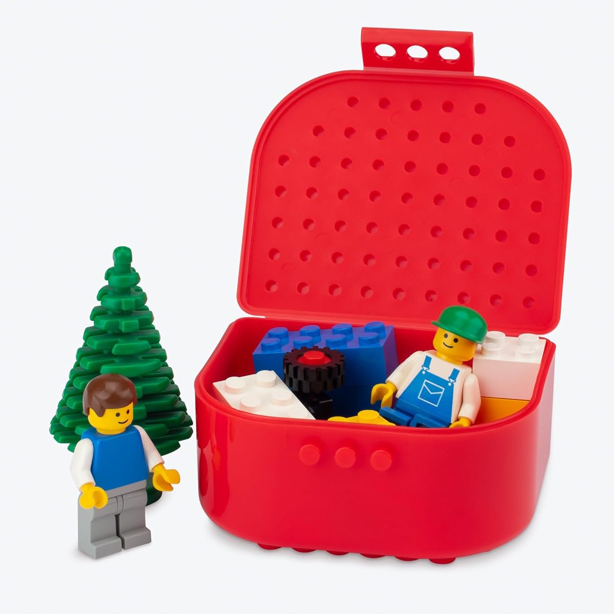 Building block storage and display box, snap closure, small item storage, mini figures, top and bottom connection possible, set of 3