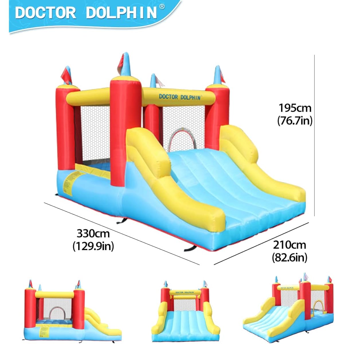 Doctor Dolphin Bounce House Inflatable Slide Bounce Castle with Blower Bouncy Playhouse for Ages 2-12 Indoor or Outdoor Wet & Dry