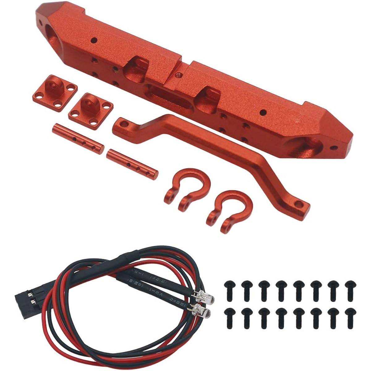 Front Bumper and Light Set Machined Alloy SCX2413 1/24 Axial SCX24 Crawler Parts Hop-Up Replacement (Red)