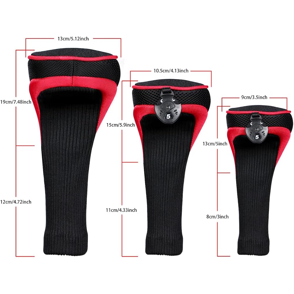 Long Neck Golf Hybrid Club Head Cover with Replaceable Number Tag, Set of 3, 3, 4, 5, 7, X