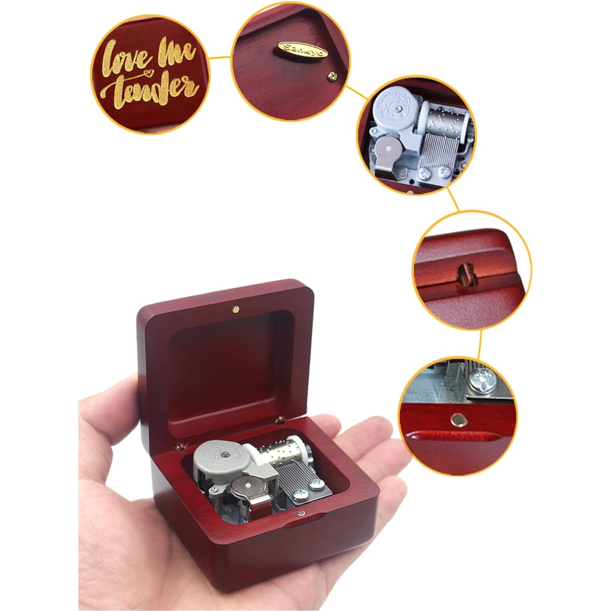 Sinzyo Music Box Vintage Wood Carving Mechanism Music Box Gift Birthday Valentine's Day Christmas (Love me Tender-Wine Red Box)