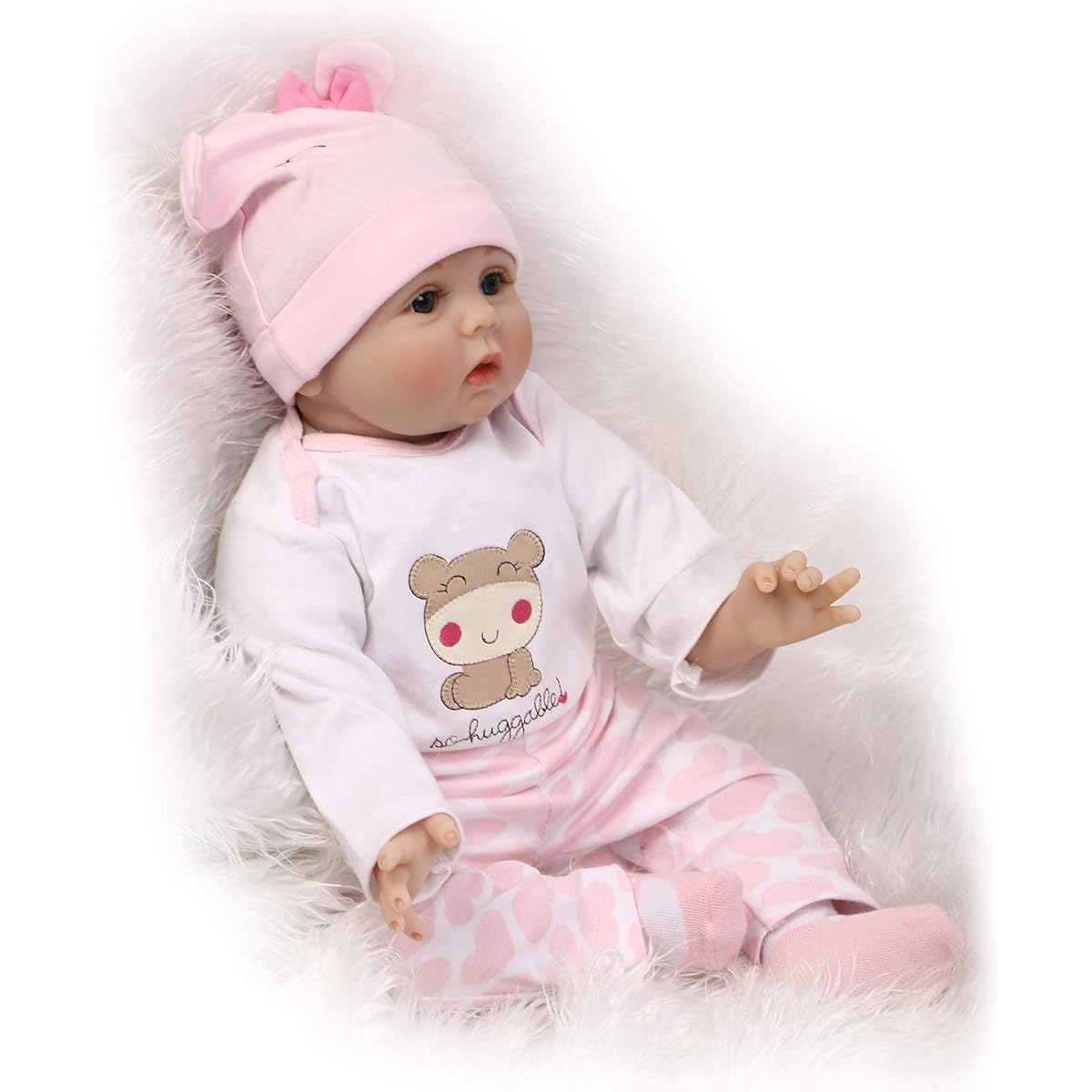 NPKPINK Reborn Baby Doll Girl 22 Inch Reborn Doll Lifelike Soft Vinyl Silicone Baby Eyes Open Pink Outfit Gift for Kids