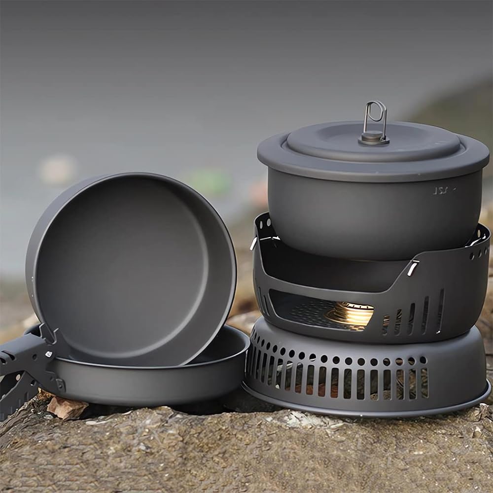 Alocs Camping pot set CW-C05 Camping cooker set For 2 to 4 people Alcohol burner (CW05 + additional chopsticks)