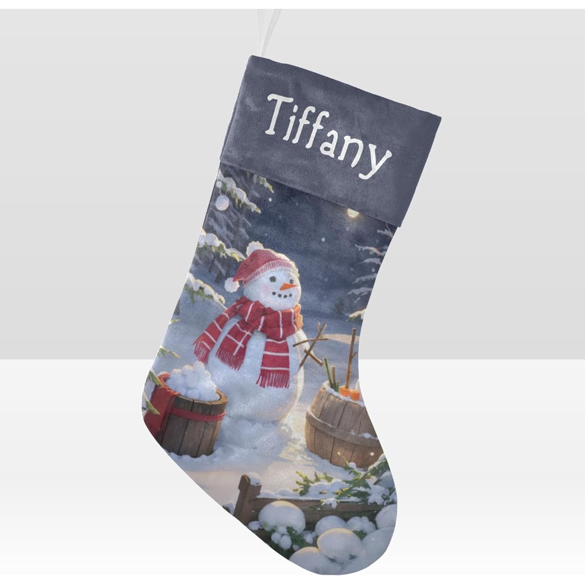 XOZOTY Night Tree Snowman Deer Personalized Christmas Stockings Family Holiday Decorations Christmas Gifts 17.52 x 7.87 Inch