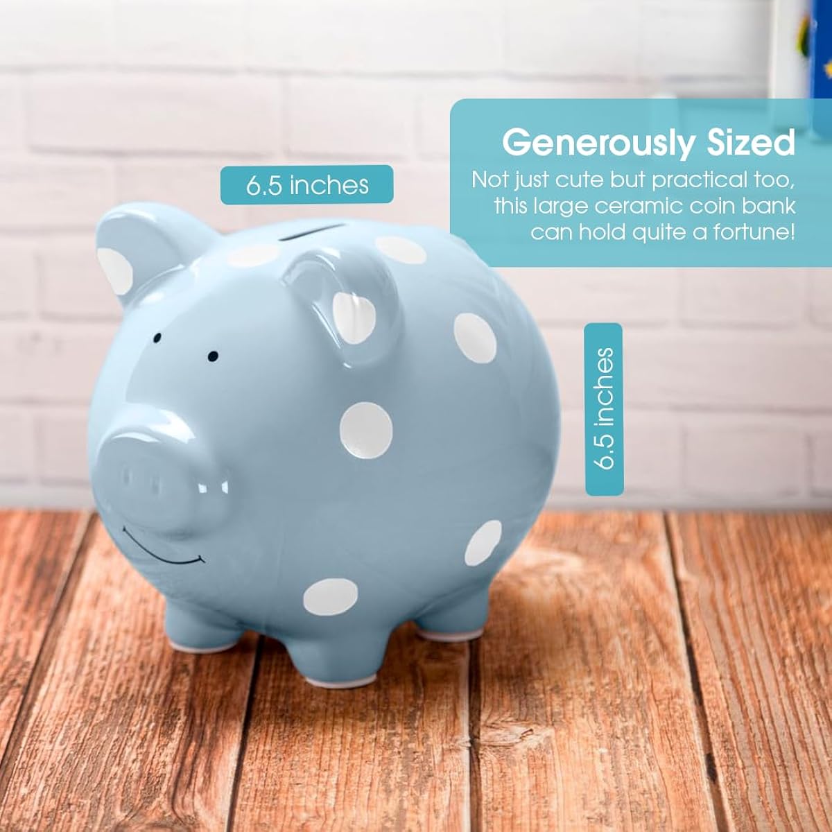 Pearhead Ceramic Piggy Bank, Blue Polka Dot by Pearhead