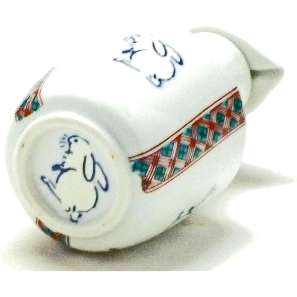 Hyakkaen - Kutani ware soy sauce jug, white rabbit, red and small pattern, back picture