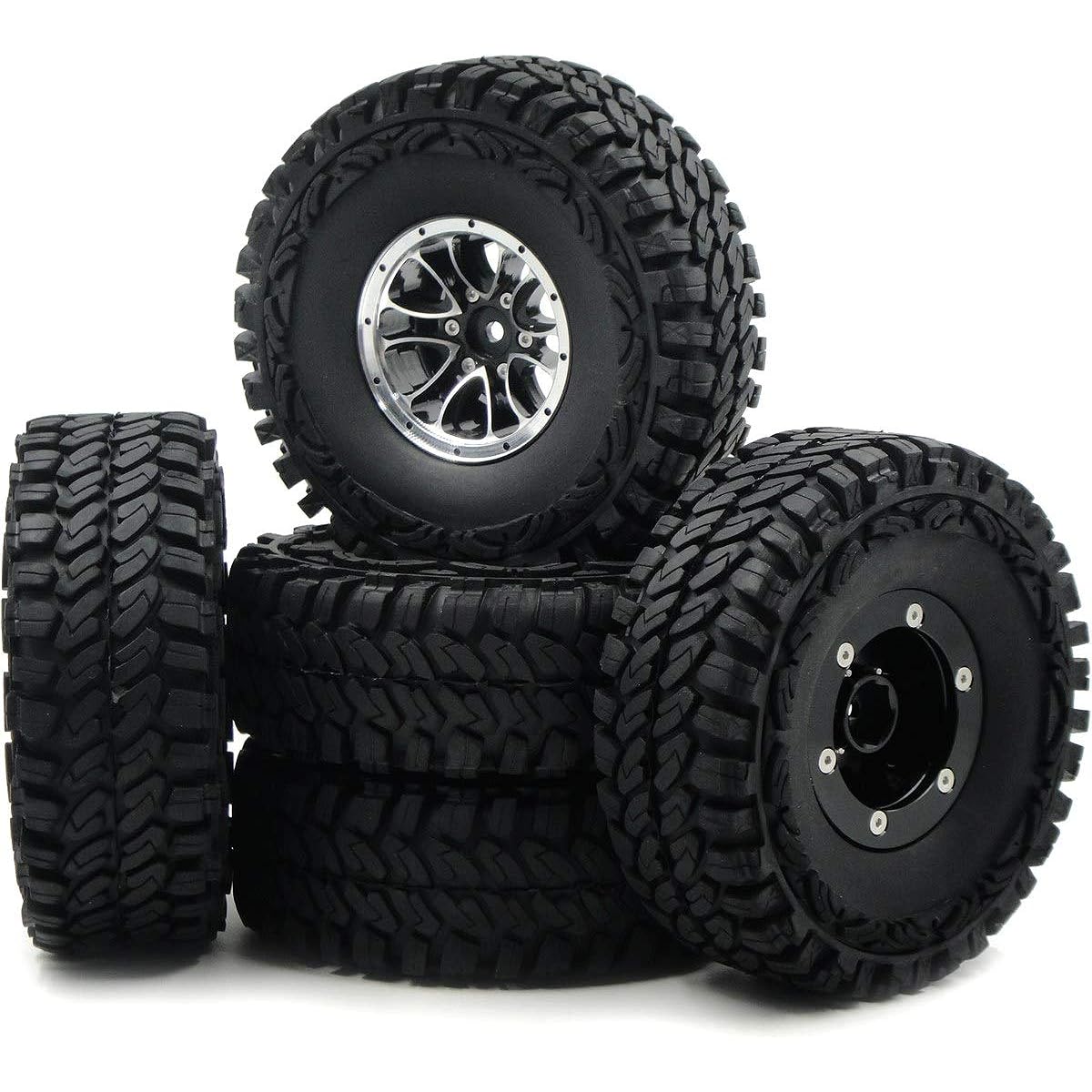 hobbysoul 5pcs 1.9" Crawler Mud Tires Tire Height (OD): 115mm & 1.9 Aluminum Beadlock Wheel Rim Hex 12mm